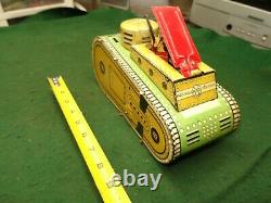 Vintage Marx Pressed Tin Litho Wwi Tank Doughboy Pop-up Wind Toy Works-pats Pend