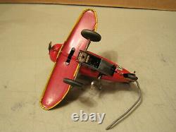 Vintage Marx Red Airplane #12 Tin Wind-up Stunt Airplane with Pilot