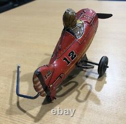 Vintage Marx Red Roll Over Plane #12 Tin Wind-up Stunt Airplane