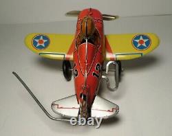 Vintage Marx Red Roll Over Plane #12 Tin Wind-up Stunt Airplane Good Condition