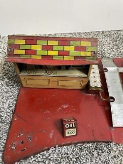 Vintage Marx Roadside Rest Stop Service Gas Station Tin Litho Toy INCOMPLETE