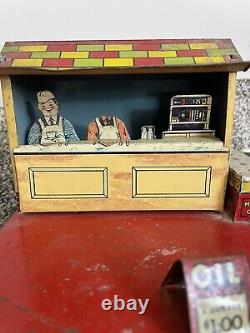 Vintage Marx Roadside Rest Stop Service Gas Station Tin Litho Toy INCOMPLETE