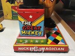 Vintage Marx Tin Battery Operated Mickey The Magician Toy 1960s Japan