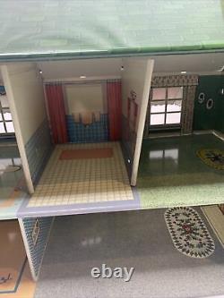 Vintage Marx Tin Doll House Breezeway and Game Room with 50 Furniture pieces