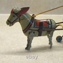 Vintage Marx Tin Hee Haw Mule, Driver+ Milk/Cream Containers, Wind Up Toy