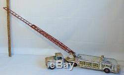 Vintage Marx Tin Hook & Ladder Fire Truck No 9 HTF White 25 complete working
