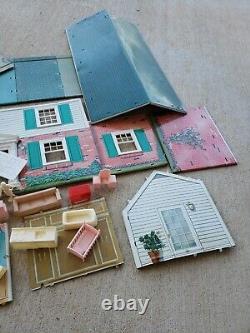 Vintage Marx Tin Litho 2 Story Doll House with Furniture & Figures PARTS