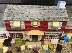 Vintage Marx Tin Litho 2 Story Dollhouse House with Sunroom Furniture Very Good