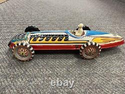 + Vintage Marx Tin Litho Boat Tail Racer with Driver 16 1/2 Long Working