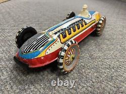 + Vintage Marx Tin Litho Boat Tail Racer with Driver 16 1/2 Long Working