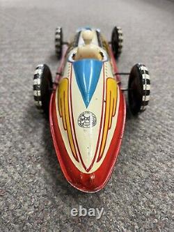 + Vintage Marx Tin Litho Boat Tail Racer with Driver 16 1/2 Long Working