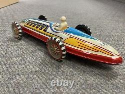 + Vintage Marx Tin Litho Boat Tail Racer with Driver 16 1/2 Long Working