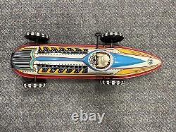 + Vintage Marx Tin Litho Boat Tail Racer with Driver 16 1/2 Long Working