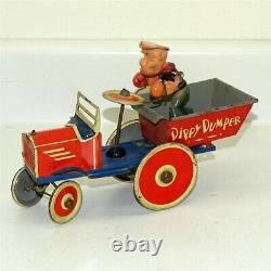 Vintage Marx Tin Litho & Celluloid Popeye Dippy Dumper, Wind Up Toy Vehicle