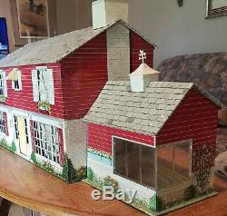 Vintage Marx Tin Litho Colonial Markie Mansion Dollhouse withFurniture People