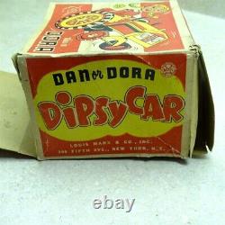 Vintage Marx Tin Litho Dipsy Car Dan, Wind Up Toy With Box, Works