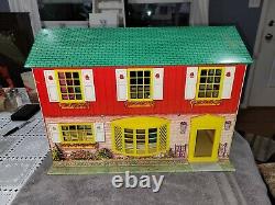 Vintage Marx Tin Litho Doll House Colonial Mansion with Furniture