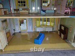 Vintage Marx Tin Litho Doll House Colonial Mansion with Furniture