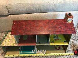 Vintage Marx Tin Litho Doll House Playset With Furniture Disney Room