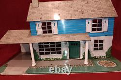 Vintage Marx Tin Litho Dollhouse 2 Story 5 Rooms Carport 26x15x15 Please Read