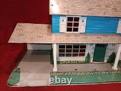 Vintage Marx Tin Litho Dollhouse 2 Story 5 Rooms Carport 26x15x15 Please Read