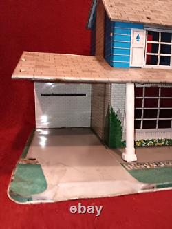 Vintage Marx Tin Litho Dollhouse 2 Story 5 Rooms Carport 26x15x15 Please Read