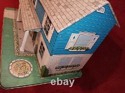 Vintage Marx Tin Litho Dollhouse 2 Story 5 Rooms Carport 26x15x15 Please Read