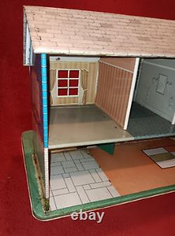 Vintage Marx Tin Litho Dollhouse 2 Story 5 Rooms Carport 26x15x15 Please Read