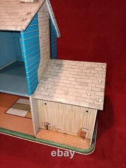 Vintage Marx Tin Litho Dollhouse 2 Story 5 Rooms Carport 26x15x15 Please Read