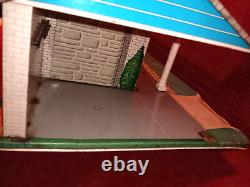 Vintage Marx Tin Litho Dollhouse 2 Story 5 Rooms Carport 26x15x15 Please Read