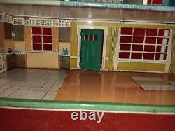 Vintage Marx Tin Litho Dollhouse 2 Story 5 Rooms Carport 26x15x15 Please Read