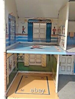 Vintage Marx Tin Litho Dollhouse Two Story Stone Colonial play house, house only