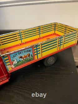 Vintage Marx Tin Litho Lazy Day Farms Stake Truck Very Good Shape