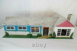 Vintage Marx Tin Litho Metal Doll House Suburban Ranch House 1950s with Furniture