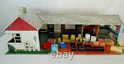 Vintage Marx Tin Litho Metal Doll House Suburban Ranch House 1950s with Furniture