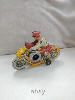 Vintage Marx Tin Litho Motorcycle With Sidecar, Wind Up #3 Police Squad