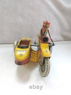 Vintage Marx Tin Litho Motorcycle With Sidecar, Wind Up #3 Police Squad