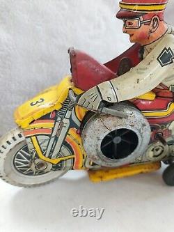 Vintage Marx Tin Litho Motorcycle With Sidecar, Wind Up #3 Police Squad