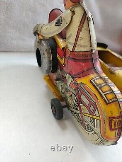 Vintage Marx Tin Litho Motorcycle With Sidecar, Wind Up #3 Police Squad