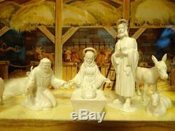 Vintage Marx Tin Litho Nativity Set With Figures And Palm Trees