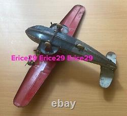 Vintage Marx Tin Litho Red & Gray Propeller Airplane 13 Wingspan x 10 Long