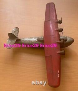 Vintage Marx Tin Litho Red & Gray Propeller Airplane 13 Wingspan x 10 Long