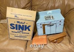 Vintage Marx Tin Litho Sink With Running Water Unused in Box Old Warehouse Find