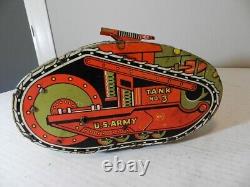 Vintage Marx Tin Litho Tank- U. S. Army Toy Tank- Wind-up Toy Tank- Military Toy