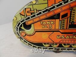 Vintage Marx Tin Litho Tank- U. S. Army Toy Tank- Wind-up Toy Tank- Military Toy