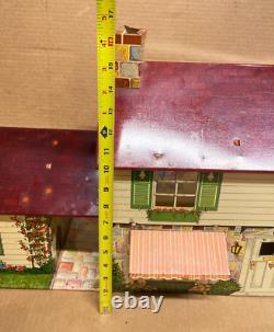 Vintage Marx Tin Litho Two Story Dollhouse Colonial Style Playhouse With Chimney