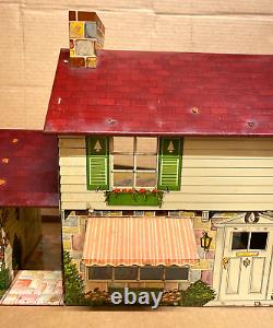 Vintage Marx Tin Litho Two Story Dollhouse Colonial Style Playhouse With Chimney