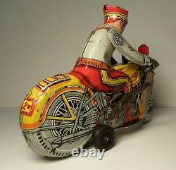 Vintage Marx Tin Litho Wind Up Rookie Police Cop Motorcycle with Siren WORKS