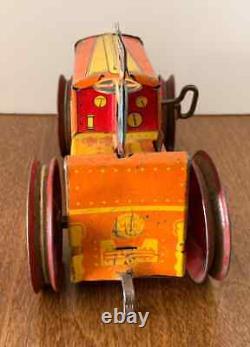 Vintage Marx Tin Litho Wind Up Tractor with Driver & 6 Accessories