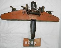 Vintage Marx Tin Litho Wind-up 4 prop Camouflaged Bomber Airplane